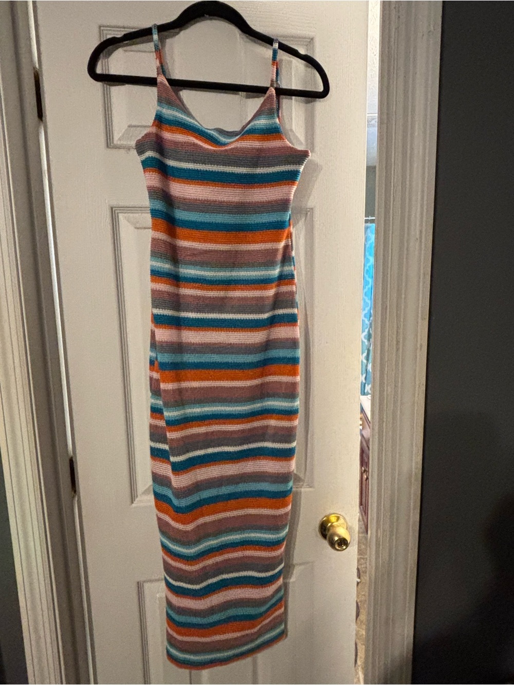 Striped Multicolor Knit Maxi Dress - Women's Slip Dress Medium